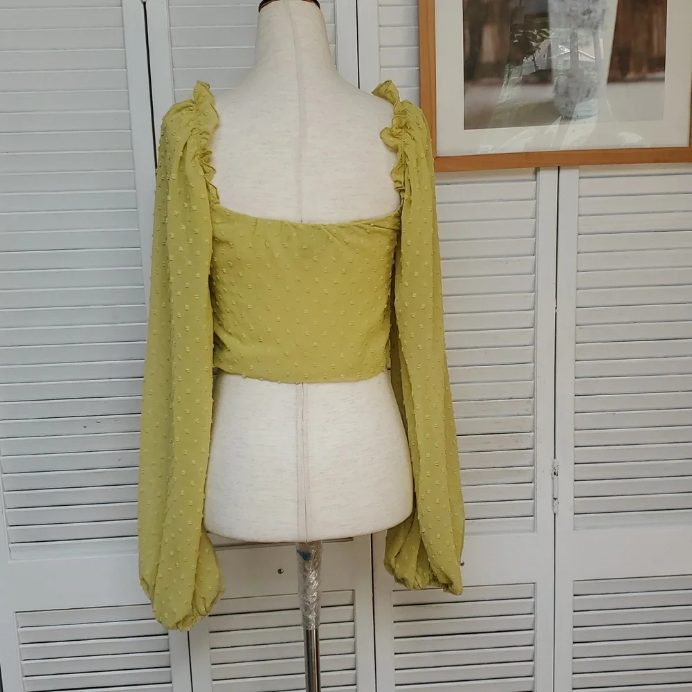 Women's Yellow Green Ruched Crop Top Size S
